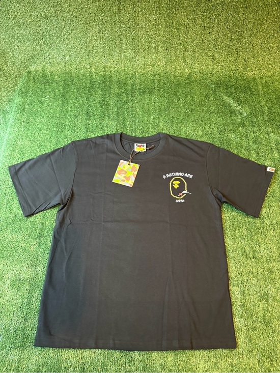 Bape Other - Bape Black Short-Sleeve Tee with Small Yellow Ape Head Chest Logo